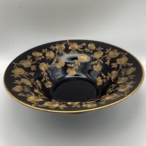 Elegant Asian Style Black and Gold Floral Bowl
